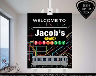 Subway Birthday Welcome Sign - Poster - Welcome Sign - Subway Party Banner - Train Theme Banner - Subway Birthday - NYC Subway - NYC Train