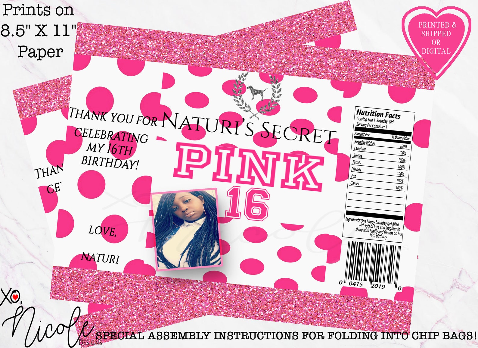 Pink Chip Bags VS PINK Chip Bags Pink Party Chip Bags Etsy