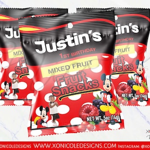 Mickey Mouse Theme Fruit Snacks Favors -Fruit Snacks - Mickey Mouse Birthday Party - Mickey Theme Favors -Candy Favors - Party Favors