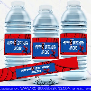 Personalized Spiderman Theme Water Bottle Label available at The