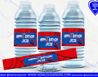 Spiderman Water Bottles - Favor Water Bottles - Spiderman Birthday Party - Spiderman Favors - Spiderman Party - Water Bottle Labels