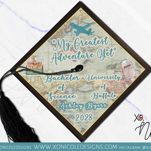 Adventure Awaits Graduation Cap Topper - Graduation Topper - Graduation Gift - Traveling Theme  - Custom Grad Quote - Grad Cap Topper - Grad