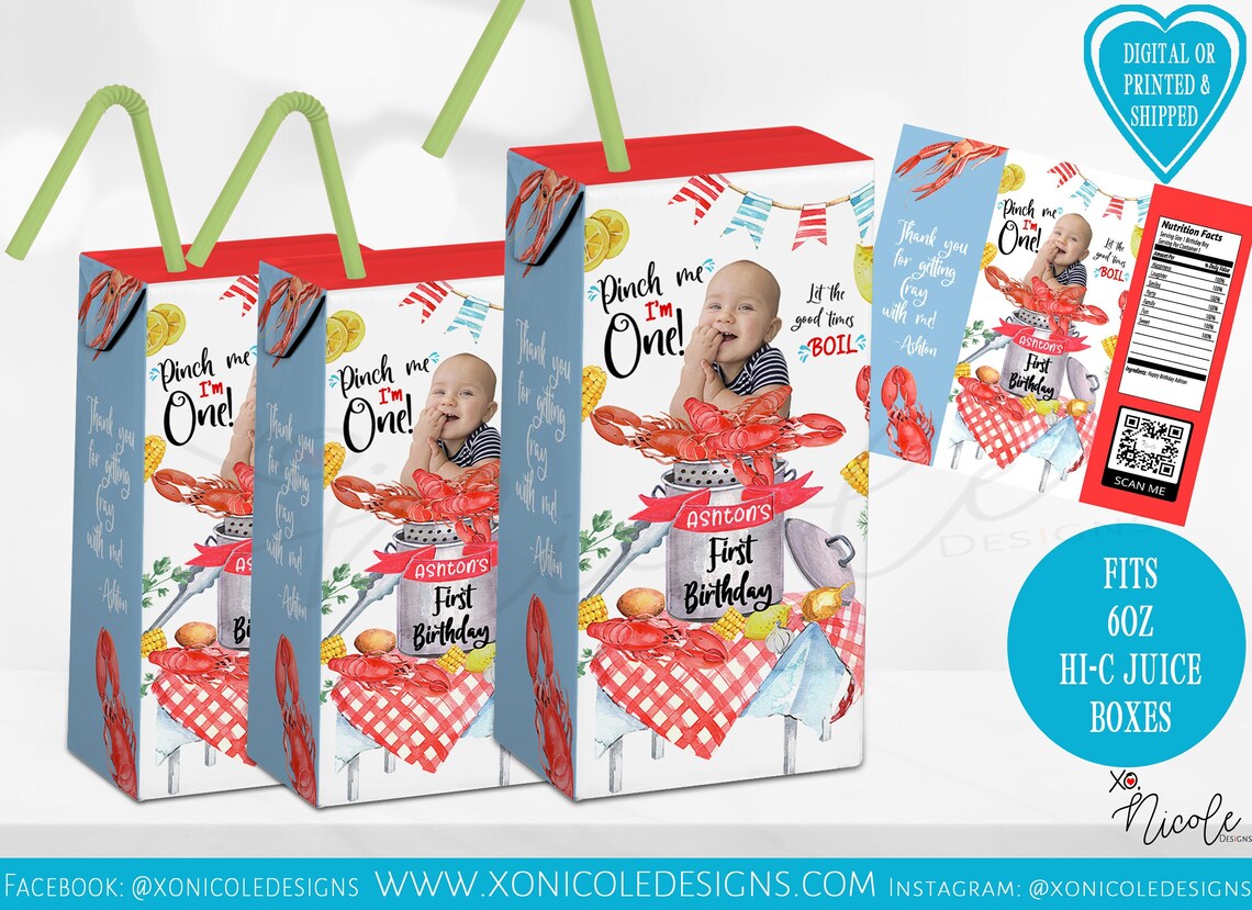 Crawfish Label Crawfish Juice Box Labels - Favor Juice Labels - Crawfish Boil Birthday ...
