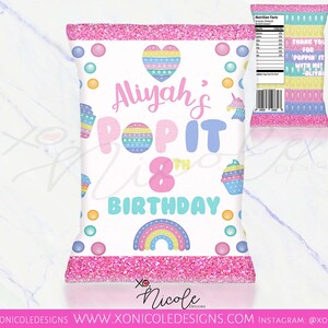 Pop It Theme Favors - Pop It Chip Bags - Pop It Gift Bags - Pop It Party  - Pastel Pop It - Pop It Birthday - Fidget Toy Birthday - Pop It