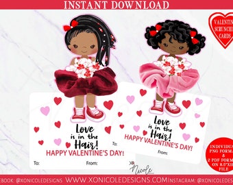 Ballerina Valentines Scrunchie Holder - Tarjetas Scrunchies de San Valentín - Descarga Instantánea - Tarjeta de San Valentín - El amor está en el pelo - Mujka