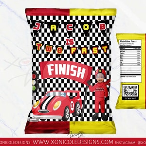 Race Car Two Fast Chip Bags - Chip Bags - Race Car Party - Two Fast Birthday - Fast One - Race Car Birthday - Race Car - Race Car Favors