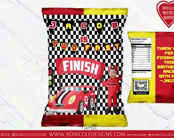 Race Car Two Fast Chip Bags - Chip Bags - Race Car Party - Two Fast Birthday - Fast One - Race Car Birthday - Race Car - Race Car Favors