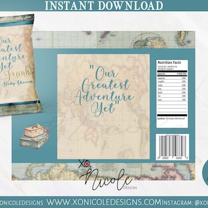 World Map Favors - World Map Chip Bags - Airplane Gift Bags - Adventure Awaits - Chip Bags - Instant Printable - Instant Download