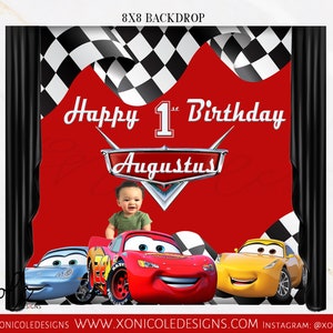 Sfondo di compleanno di automobili - Sfondo di automobili - Tema di automobili - Sfondo fotografico - Festa di compleanno - Passo e ripetizione - Segno - Sfondo - Stampato