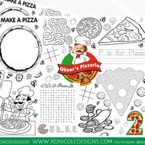 Pizza Activity Sheets - Pizza Party Theme Coloring Sheet - Pizzeria Plate setting card - Pizza party - Printed - Italy Theme