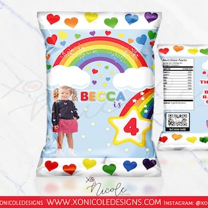 Rainbow Chip Bags - Chip Bags - Rainbow Party - Rainbow Birthday - Rainbow Favors - Thank you for making my Birthday Bright