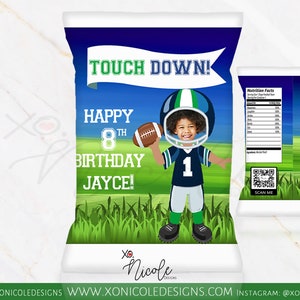 Party Chip Bags - Super Bowl Party - Football Party Chip Bags - Snack Treat Favor - Green and Blue Football Team - Super Bowl - Kids Treat