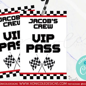 BEWERKBARE Race Car VIP Pass Gunsten - VIP Pit Crew Pass - Race Car Cards - Race Car Verjaardag - Template Lanyard - Instant Printable - Instant
