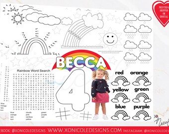 Rainbow Activity Sheets - Rainbow Theme Coloring Sheet - Rainbow Plate setting card - Rainbow party - Printed -  Rainbow Birthday
