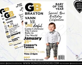 Mr Onederful Party Invitation - Mr Onederful Birthday Invitation - The One Invitation - Magazine Style - 1st Birthday Party - Invitation