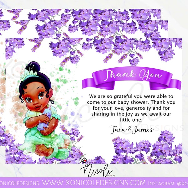 Princess Tiana Thank you cards - The Princess and The Frog Thank you Cards - Baby Shower Plate setting card  - Printed - Princess Tiana