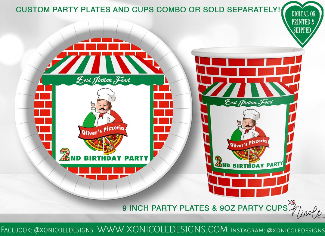 Pizza Party Favor Cups and Plates - Custom Cups and Plates - Birthday ...