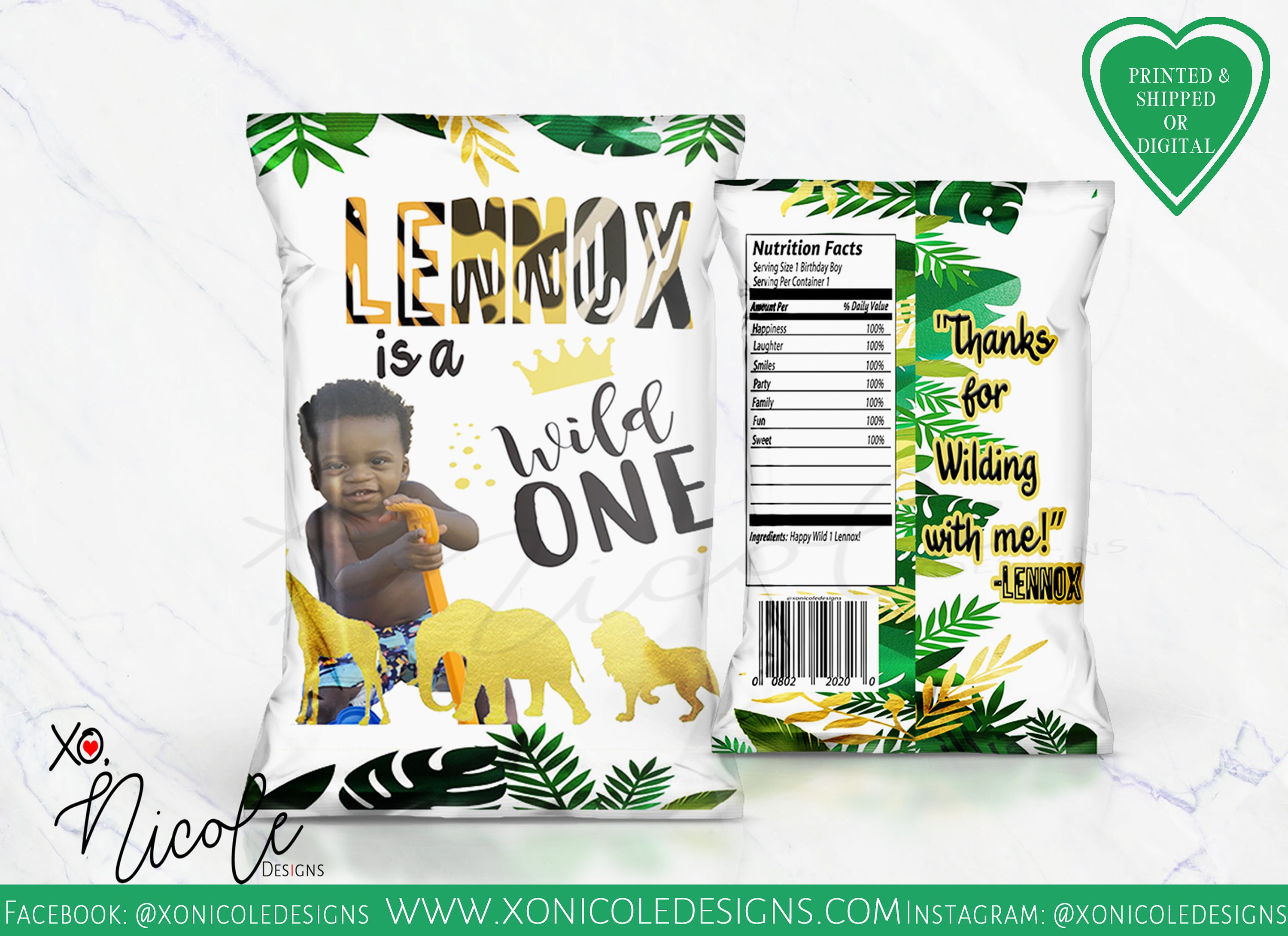 Jungle Safari Wild One Birthday Chip Bag Digital File DIY