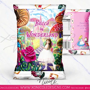 Alice in Wonderland Favors - Alice in Wonderland Chip Bags - Onderland Gift Bags - Snack Treat  - Kids Treat -  1st Birthday - Tea Party