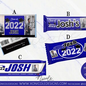 Graduation Chocolate Candy Bar Favors - Custom Graduation Candy Bar - Grad Candy Bar Wrapper - Class of 2022 - Chocolate Candy Favors