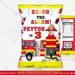 Fireman Chip Bag - Fire Fighter Chip Bag - Firetruck Firefighter Decor - Fireman Birthday - Firefighter Party - Firetruck Chip Bag - Boy