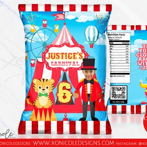 Circus Carnival Chip Bags - Circus Chip Bags - Carnival Party - Carnival Birthday - Circus Fair - Circus Birthday - Carnival Circus Favors