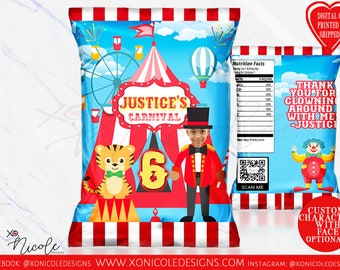 Circus Carnival Chip Bags - Circus Chip Bags - Carnival Party - Carnival Birthday - Circus Fair - Circus Birthday - Carnival Circus Favors