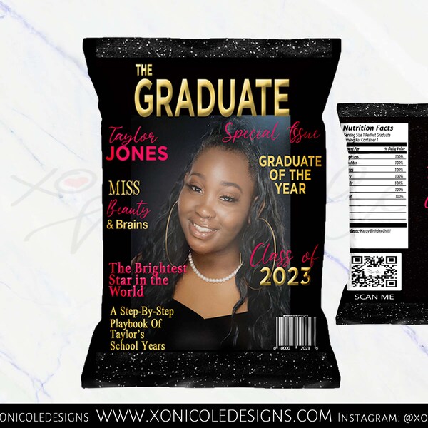 Graduation Party Chip Bags - Chip Bags - Graduation Magazine Cover - Magazine Style - Class of Graduate - Graduation Theme Party -Grad Favor