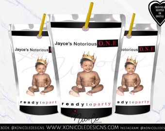 Notorious One Juice Pouch Labels - Favor Juice Labels - Biggie Verjaardag - The Big One Favors - Pouch Labels - Notorious One Label - Verjaardag
