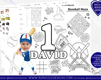 Baseball Activity Sheet - Rookie of the Year Theme - Baseball Coloring Page - Baseball Birthday - Baseball Party - Baseball Plates - Sports