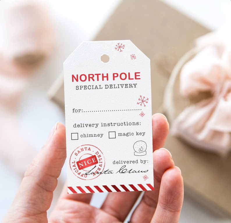 Printable North Pole Delivery Tag Santa Gift Tags for Kids - Etsy