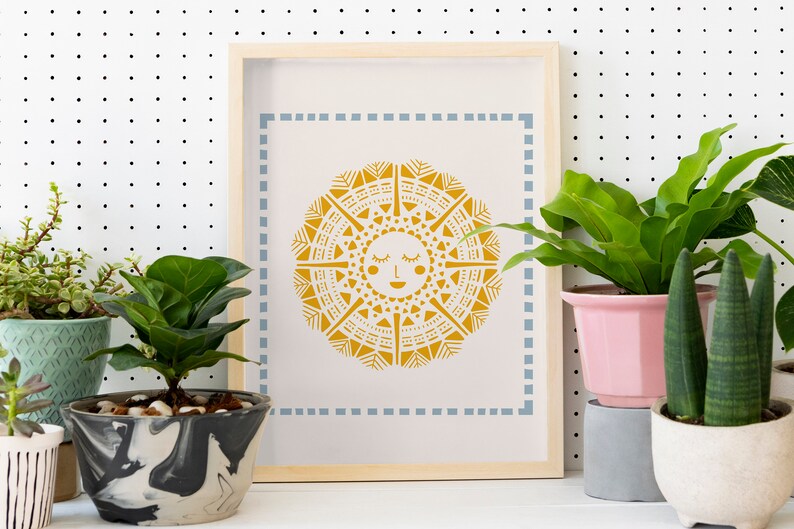 Yellow Sun Art for Boho Wall Decor Abstract Sun Print for Etsy