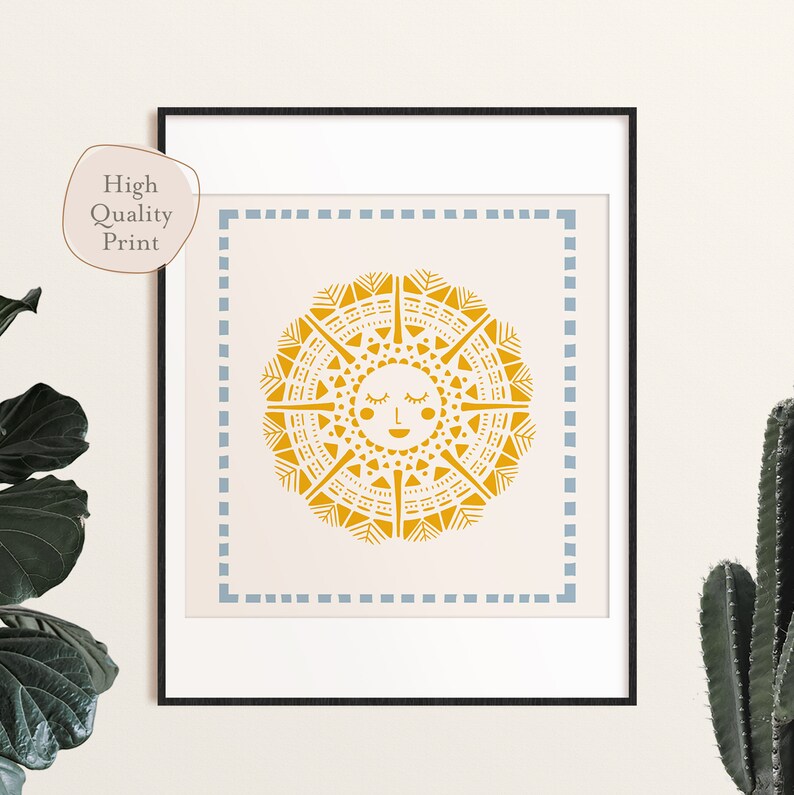 Yellow Sun Art for Boho Wall Decor Abstract Sun Print for Etsy