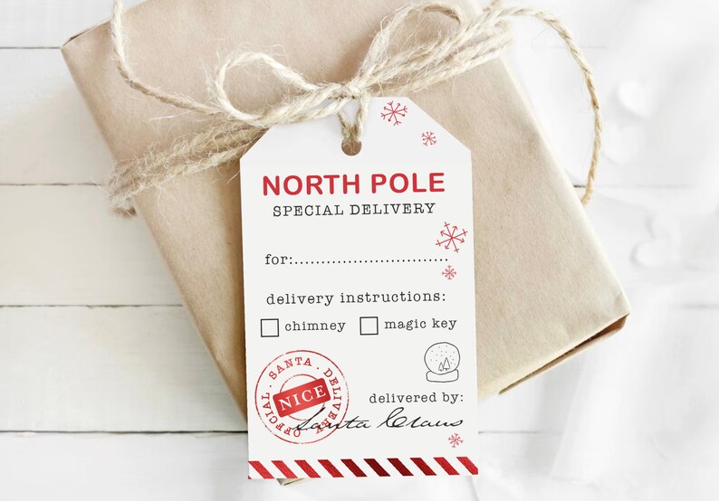 Printable North Pole Delivery Tag Santa Gift Tags for Kids - Etsy