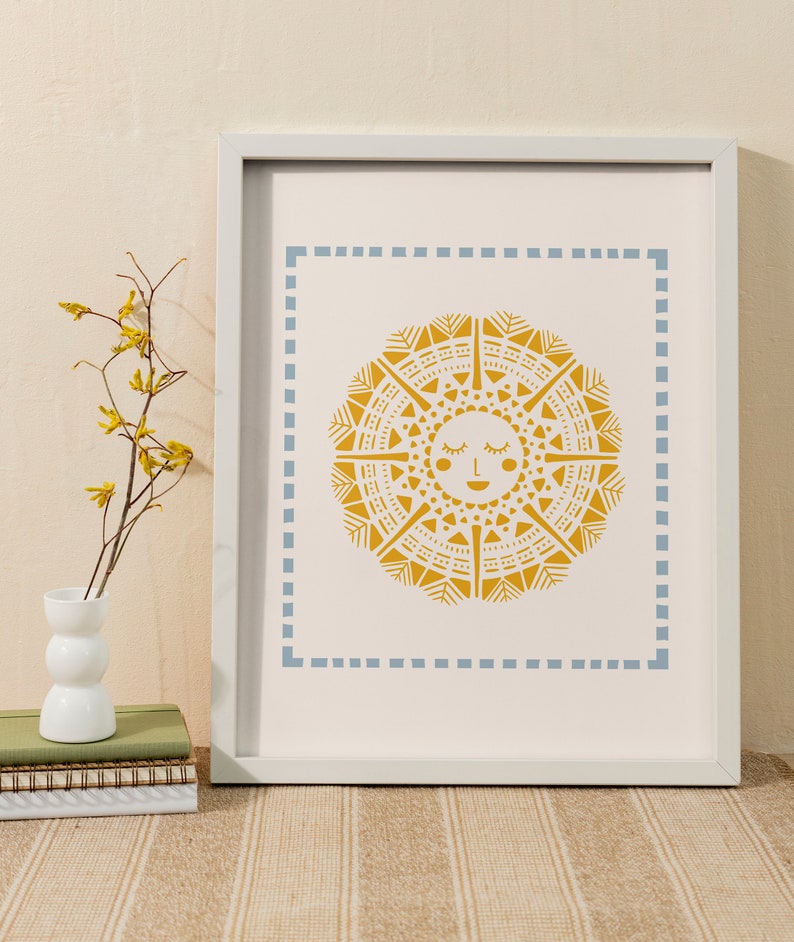 Yellow Sun Art for Boho Wall Decor Abstract Sun Print for Etsy