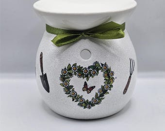 Decoupage  Wax melt warmer oil burner gift for women her gift for home birthday garden lovers