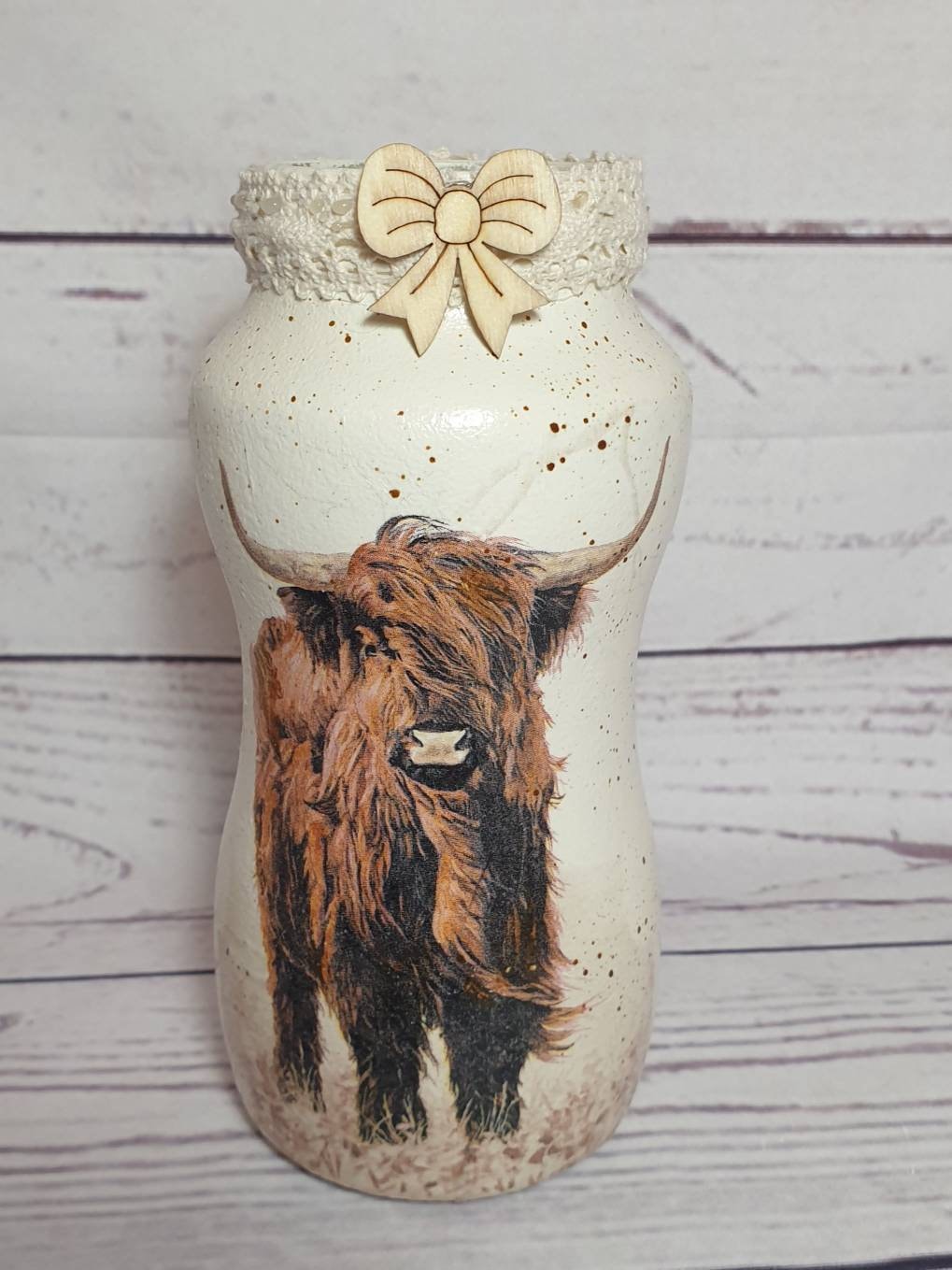 Cow Gift Ideas Decoupage vase jar storage Highland cow gift idea for her / Give a gift