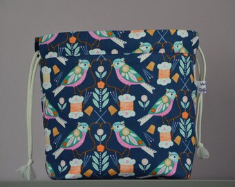 Birds and Spools Drawstring Project Bag