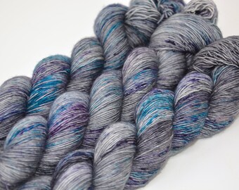 Storm, Hand Dyed Merino Singles Fingering Weight Yarn