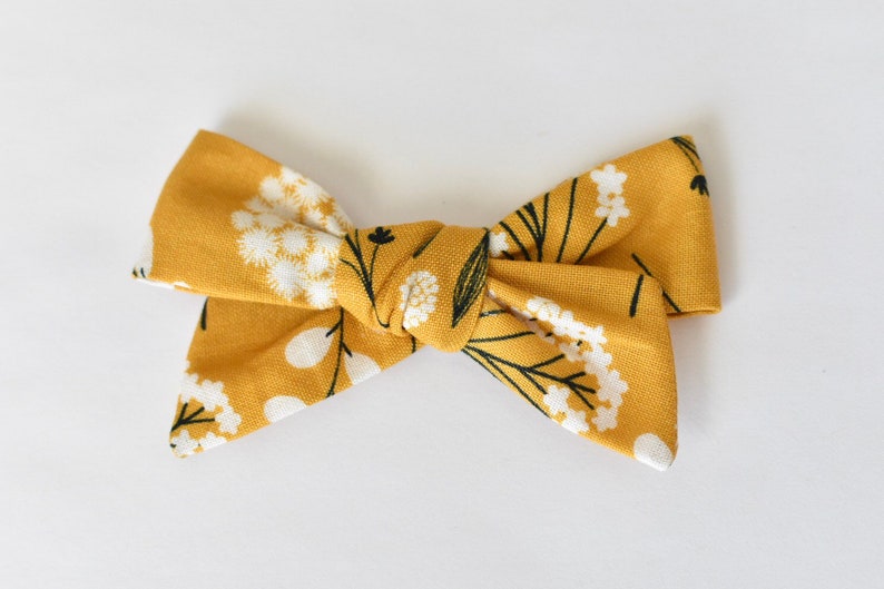 Mustard floral bow Gray floral bow Newborn and toddler bow.