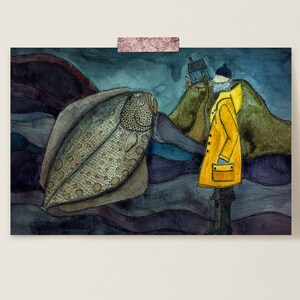 Print THE FISHERMAN art print for children and adults, gift for Easter or birthday, creative wall hanging