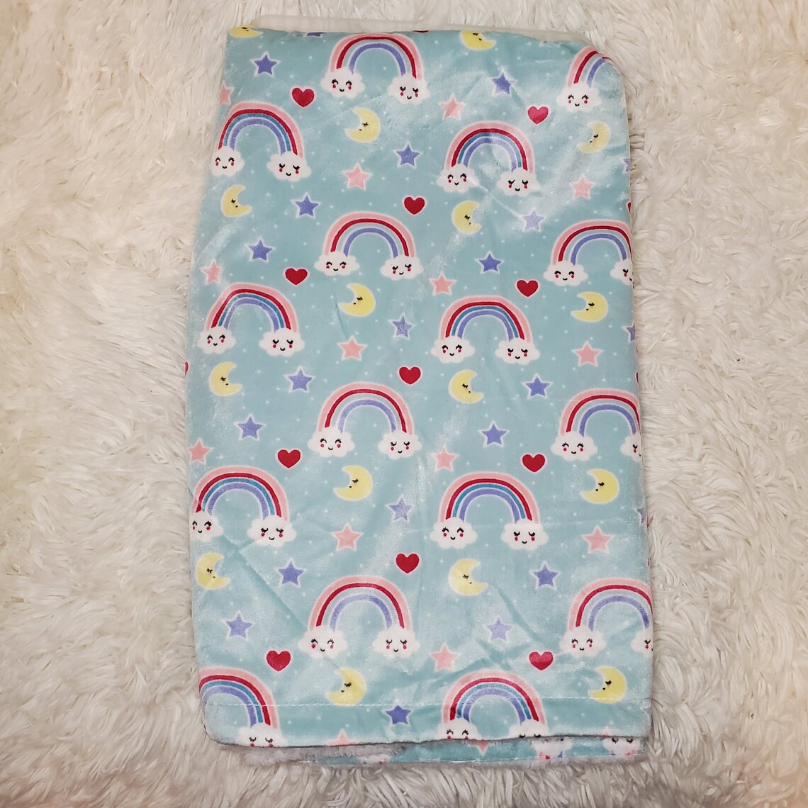 Adorable Personalized Rainbow Blanket. Embroidered Minky Teal Etsy