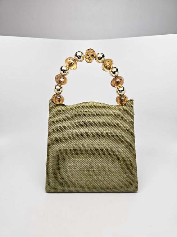 Green Tweed Handbag with Beaded Handle