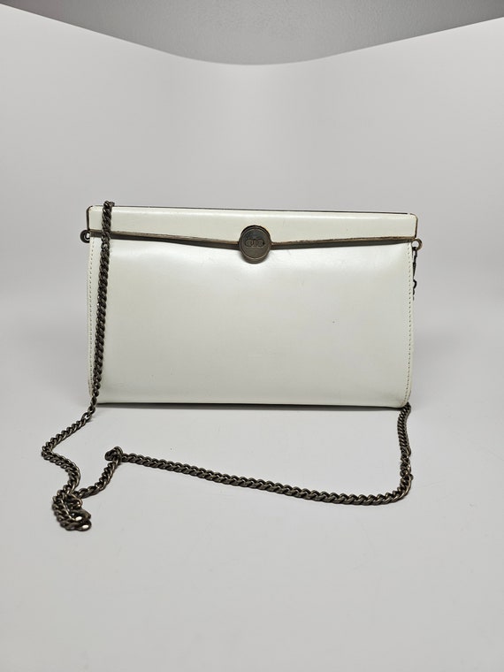 Vintage White Leather Maison Pourchet Shoulder Ba… - image 1