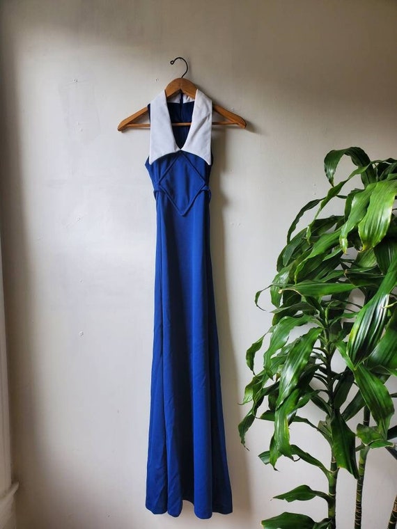 70s Sailor Collar Maxi Dress - image 1