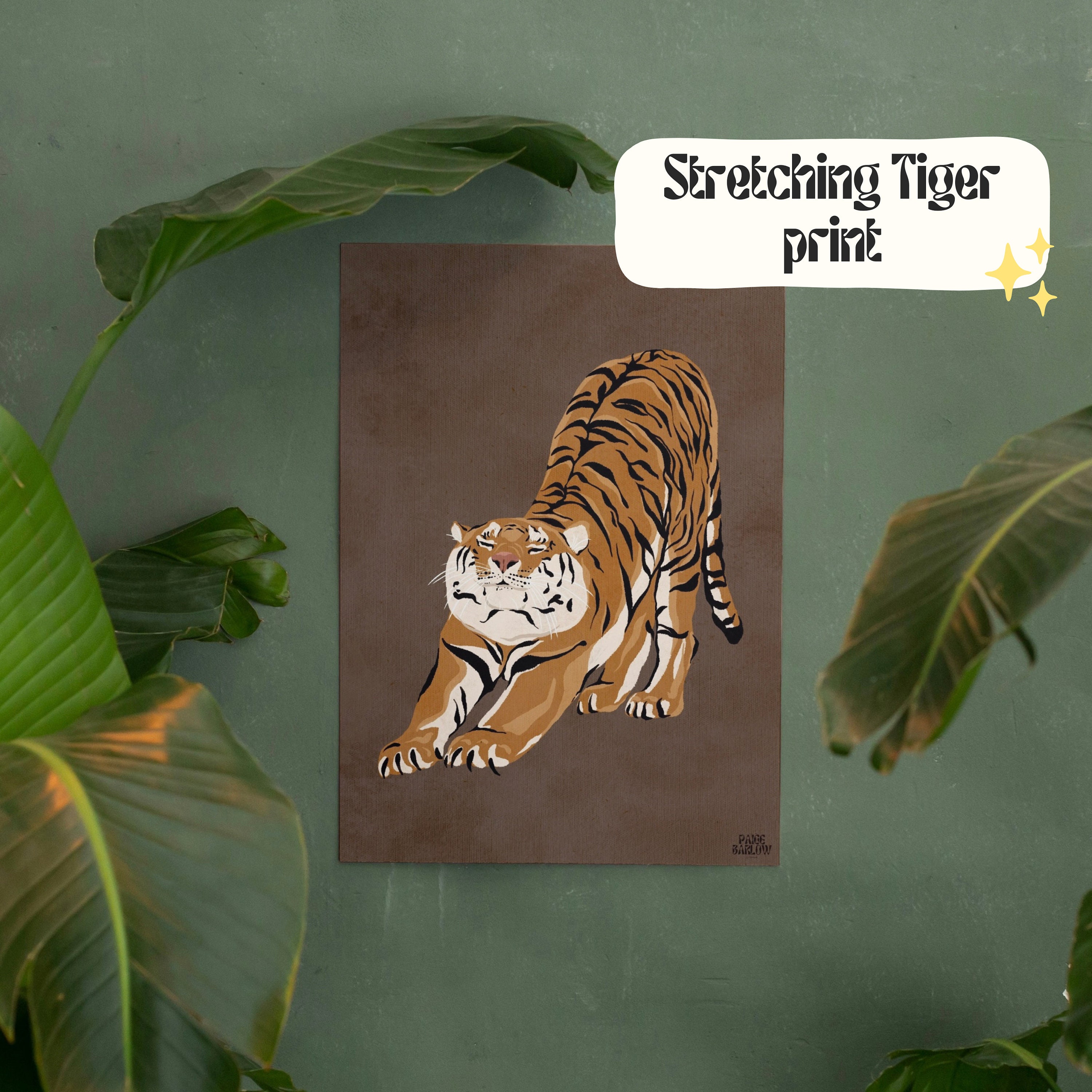 Stretching Tiger Art Print A4 - Illustration - Poster - Wall Art