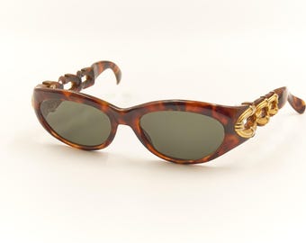 ROCHAS PARIS Chain Theme Vintage Designer Sunglasses Made in Italy / Metal Acetate Eyewear for Women / New Lenses