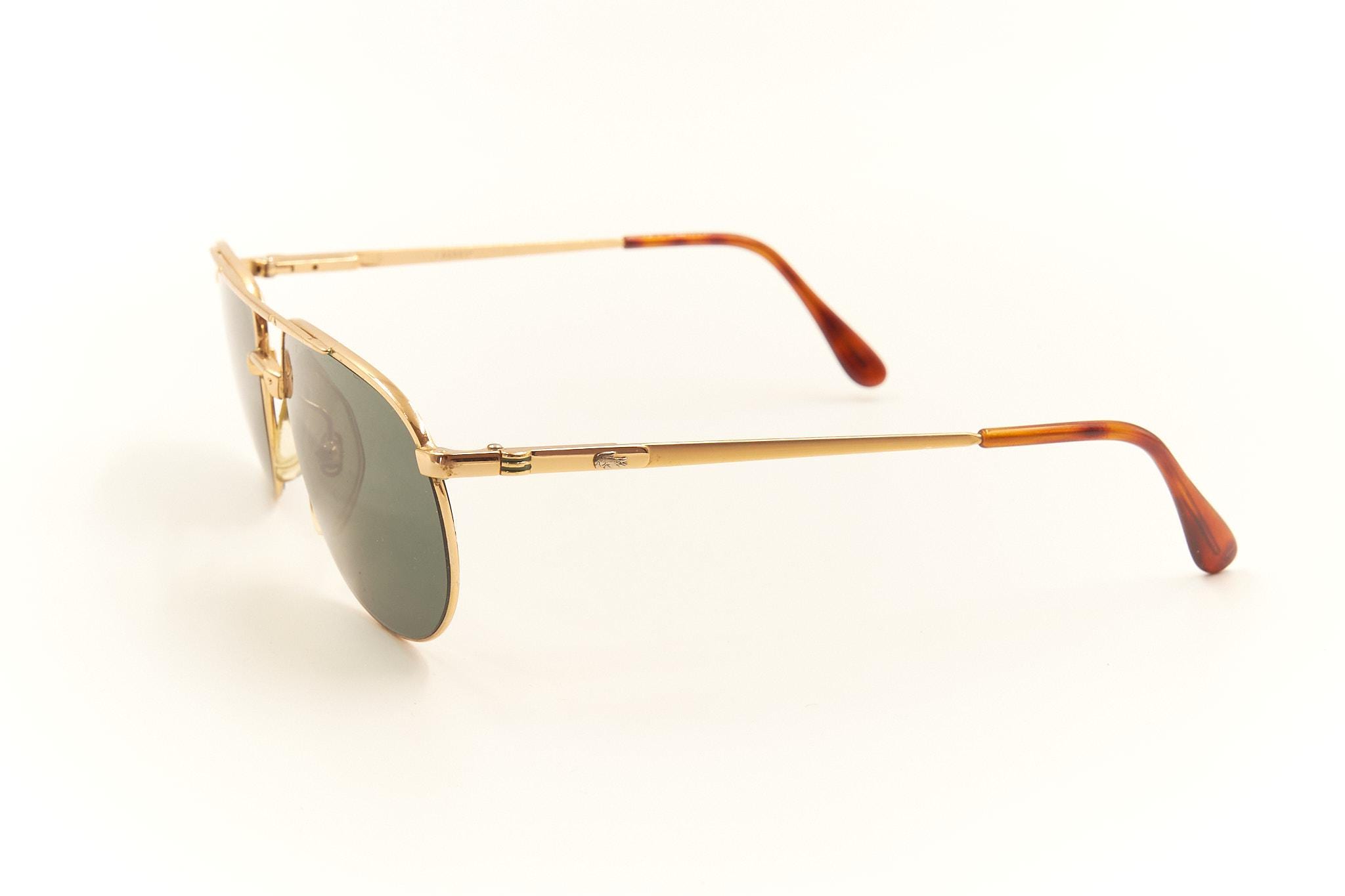 LACOSTE 764 1990s Vintage Gold Coat Double Bridge Half Rim Aviator