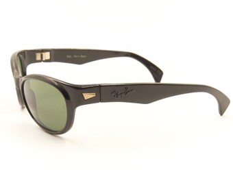 Ray Ban Bausch Lomb B&L W2754 Undercurrent Wayfarer Black Rectangle  Sunglasses 1980s New Old Stock NOS Vintage Eyewear for Men Women