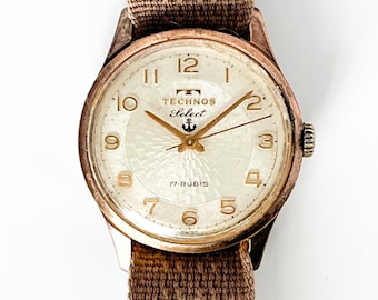 TECHNOS セレクト 17 ジュエル スイス製 ミリタリースタイル 腕時計 